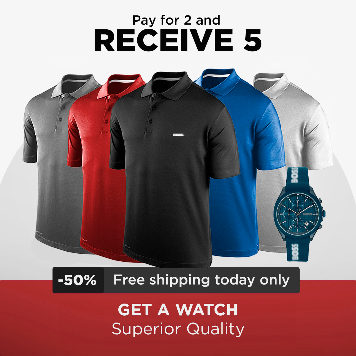 KIT POLO BOSS SHIRTS [PAY 2 GET 5] + WATCH