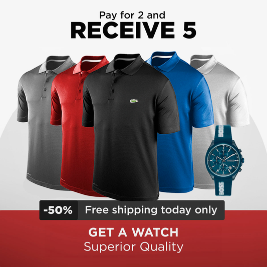 KIT POLO LACOSTE SHIRTS [PAY 2 GET 5] + WATCH